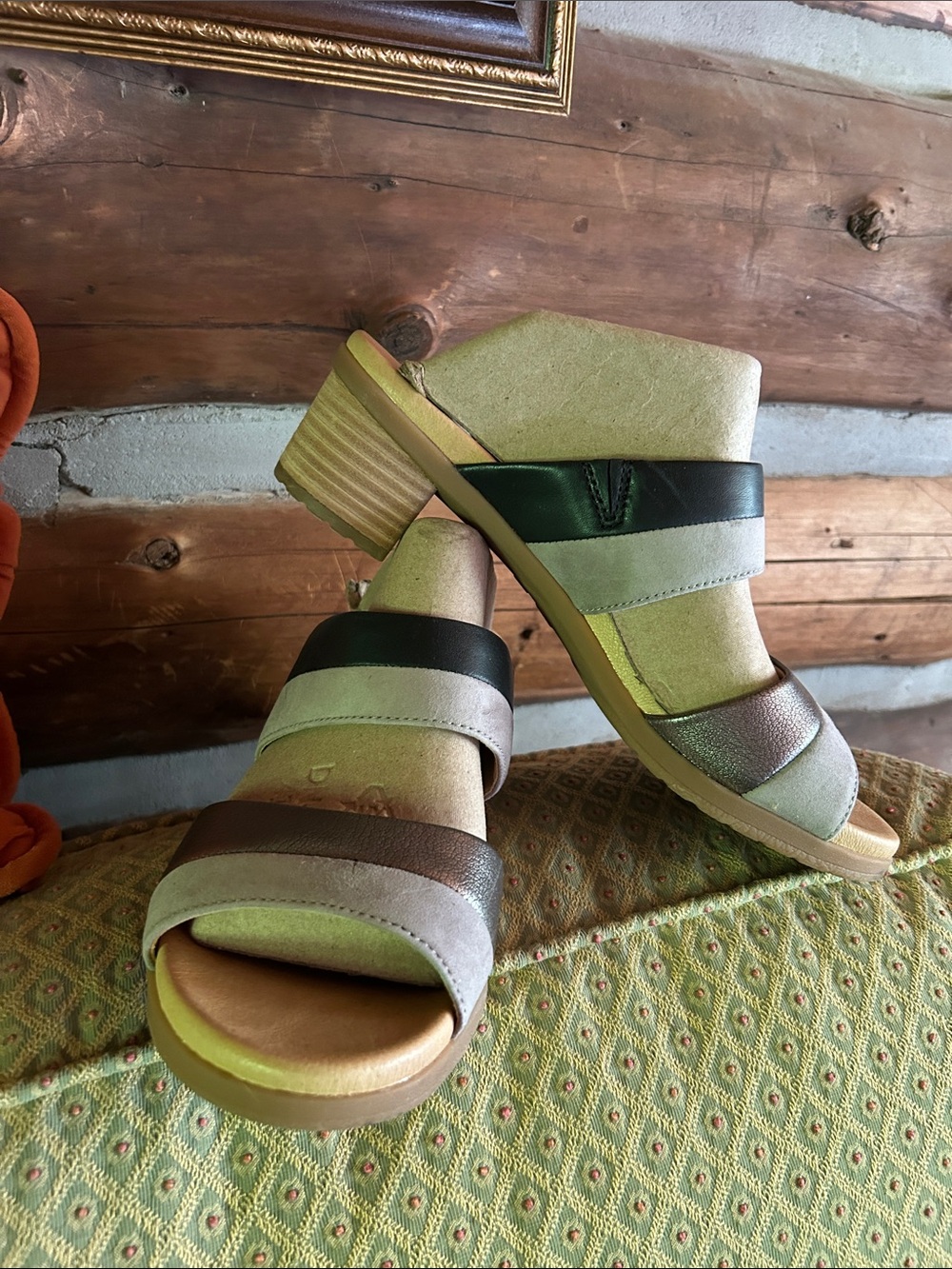 Dansko Multi-Strip Leather Slide Sandal in Black, Bronze, Cream
